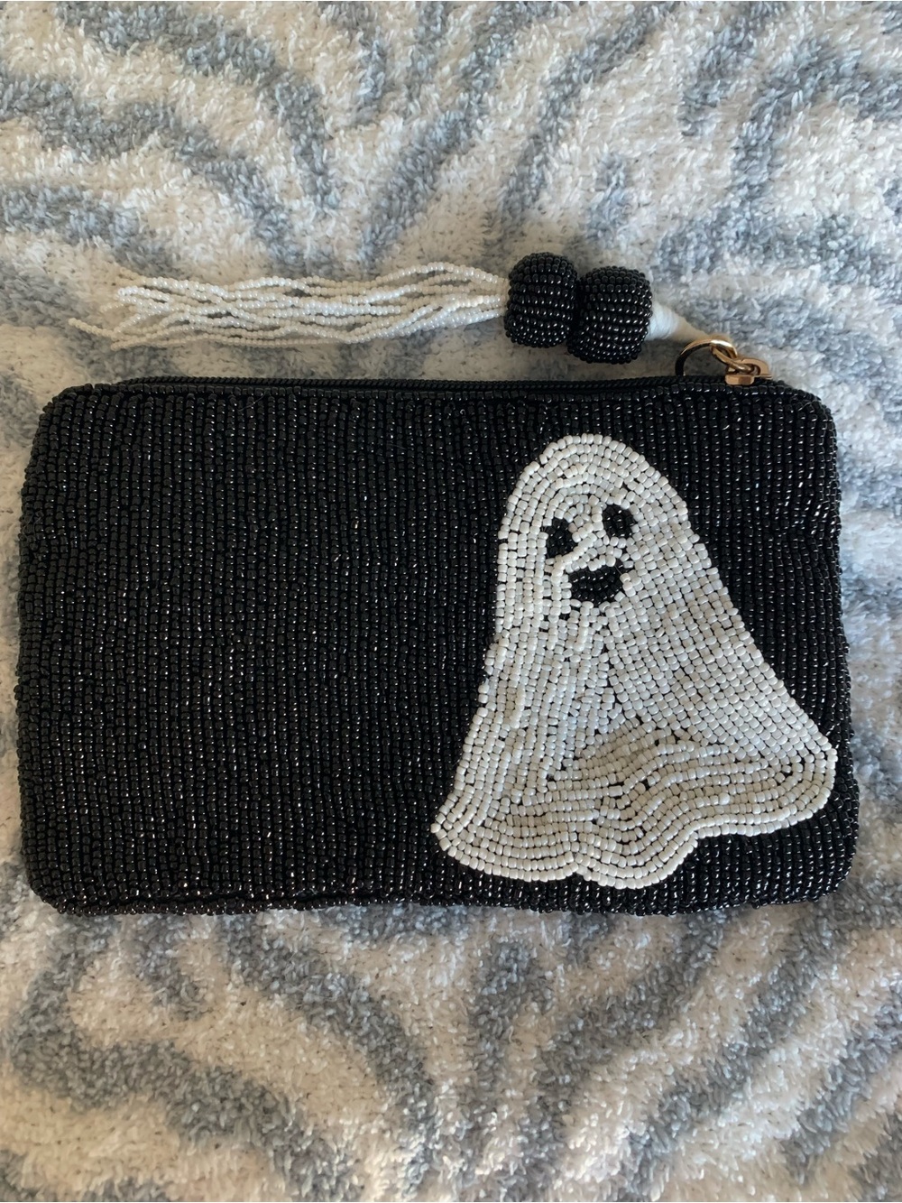 Large Beaded Ghost Clutch coin purse- Black & White - Picture 2 of 2